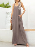 V-Neck Maxi Cami Beach Dress with Pockets