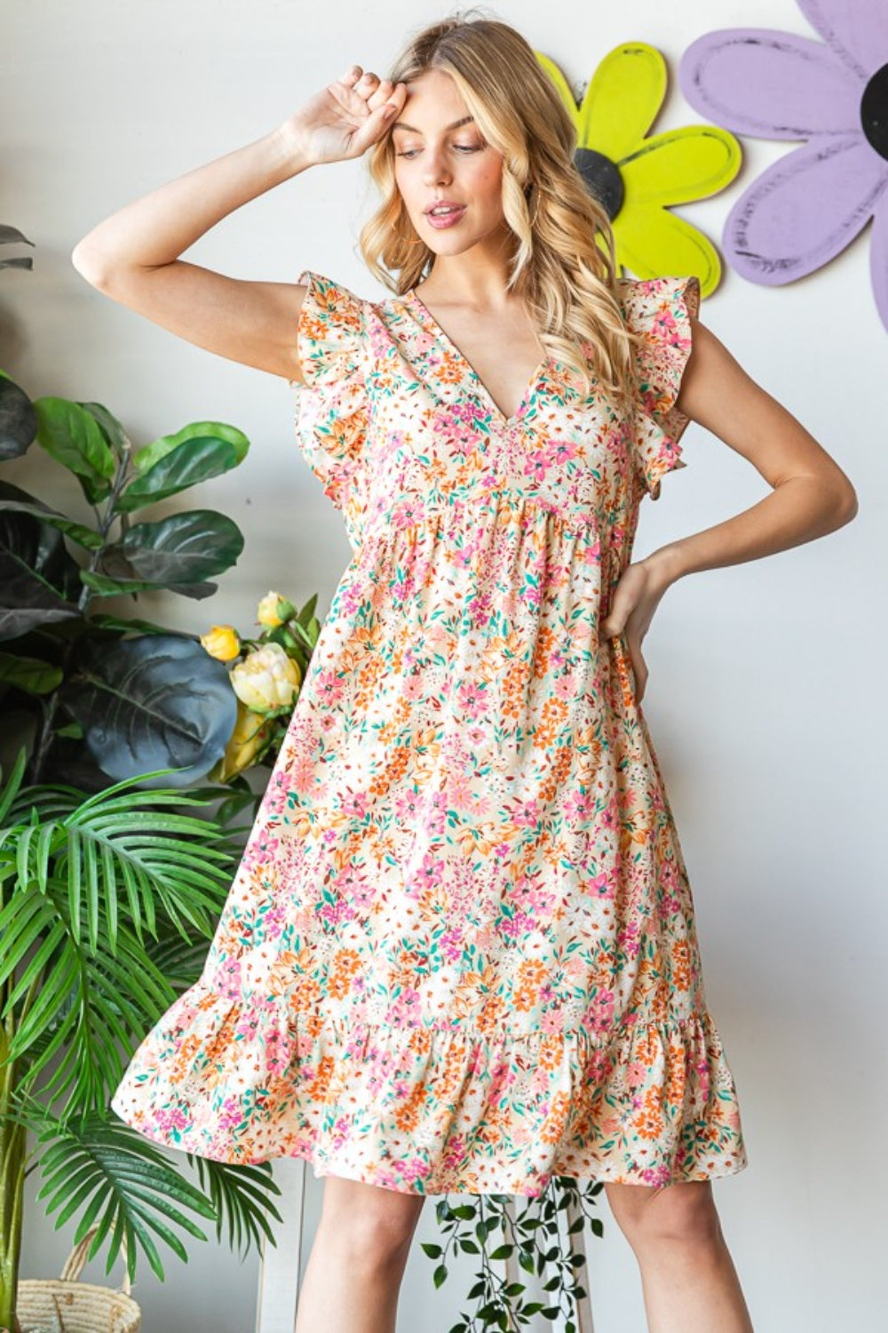 Full Size Floral Ruffled Summer Dress