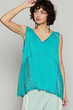 Lace Detail Studded Crisscross Back V-Neck Sleeveless Top