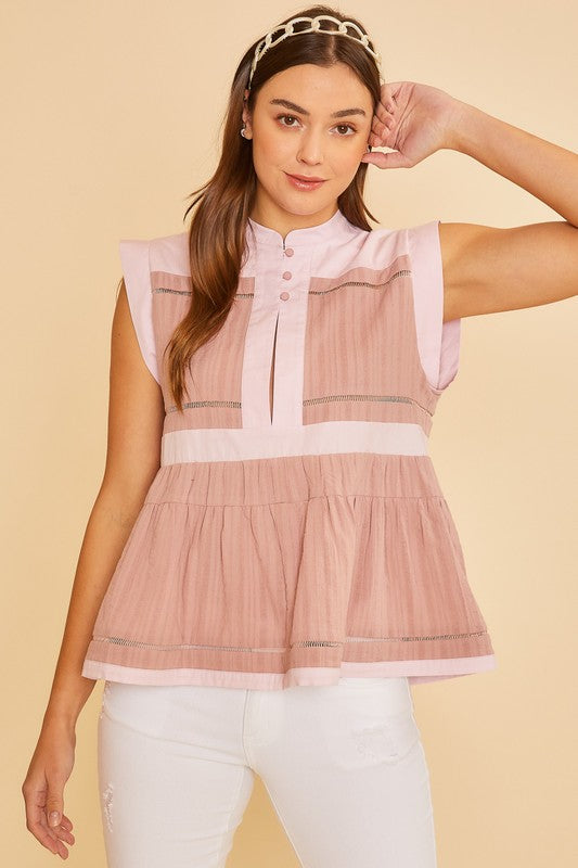 Dusty Pink Peplum Button Resort Blouse