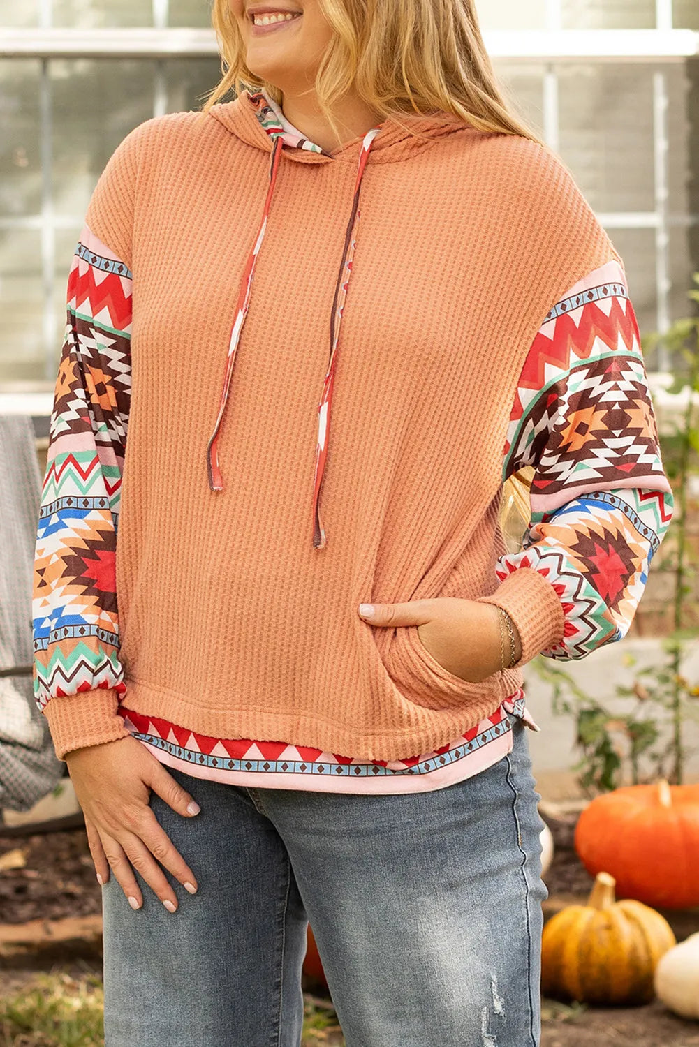 Plus Size Southwestern Long Sleeve Hoodie