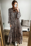 Leopard Notched Long Sleeve Maxi Resort Dress