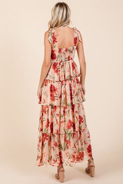 Layered Floral Sweetheart Neck Summer Maxi Dress