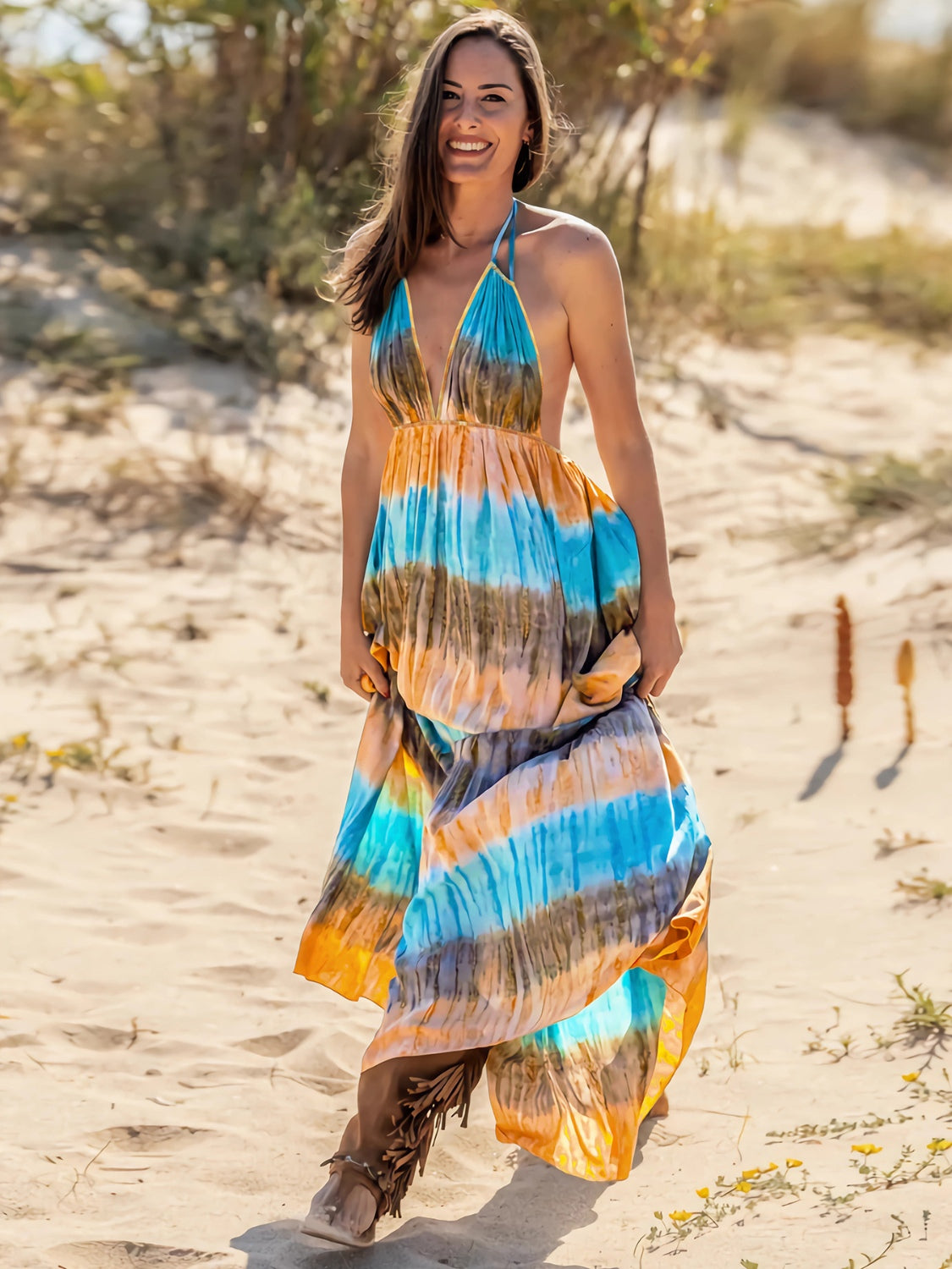 Tie-Dye Halter Neck Beach Maxi Dress