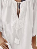 Lace Detail White Front Tassel Swim Cover Up