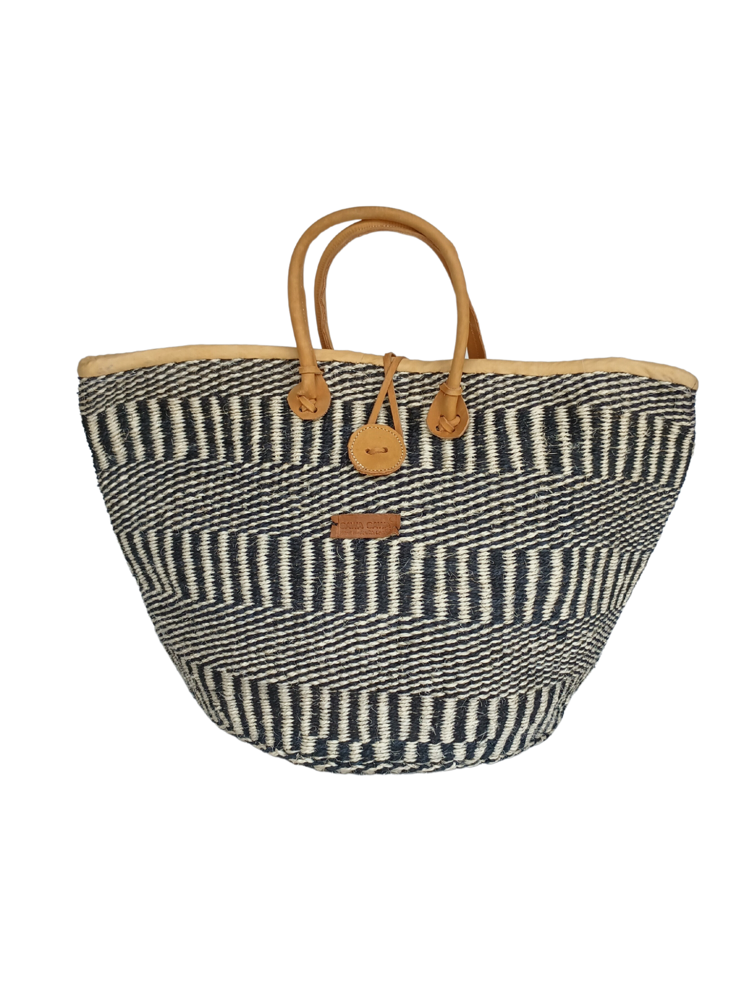 Kenyan Artisan Balance Stripes Handwoven Beach Straw Tote Basket
