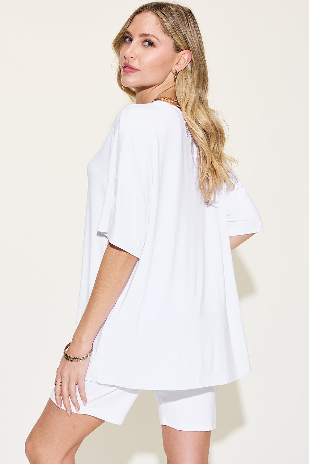 Plus Size V-Neck Drop Shoulder T-Shirt and Shorts Set