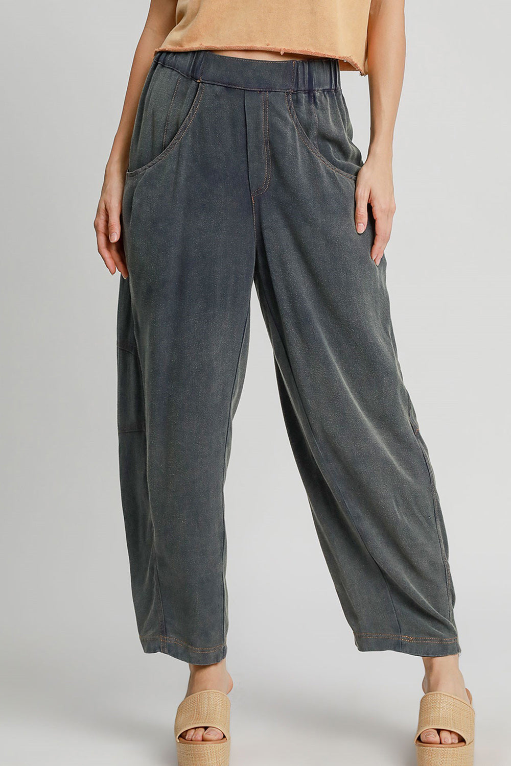 Elastic Waist Baggy Fit Resort Pants with Pockets