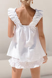 Ruffled Square Neck Women's Summer Shorts Set