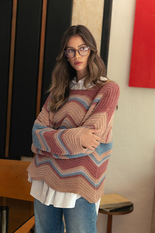 Zig-Zag Round Neck Sweater