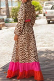 Leopard V-Neck Long Sleeve Maxi Beach Dress