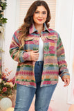 Plus Size Pocketed Printed Collared Neck Jacket