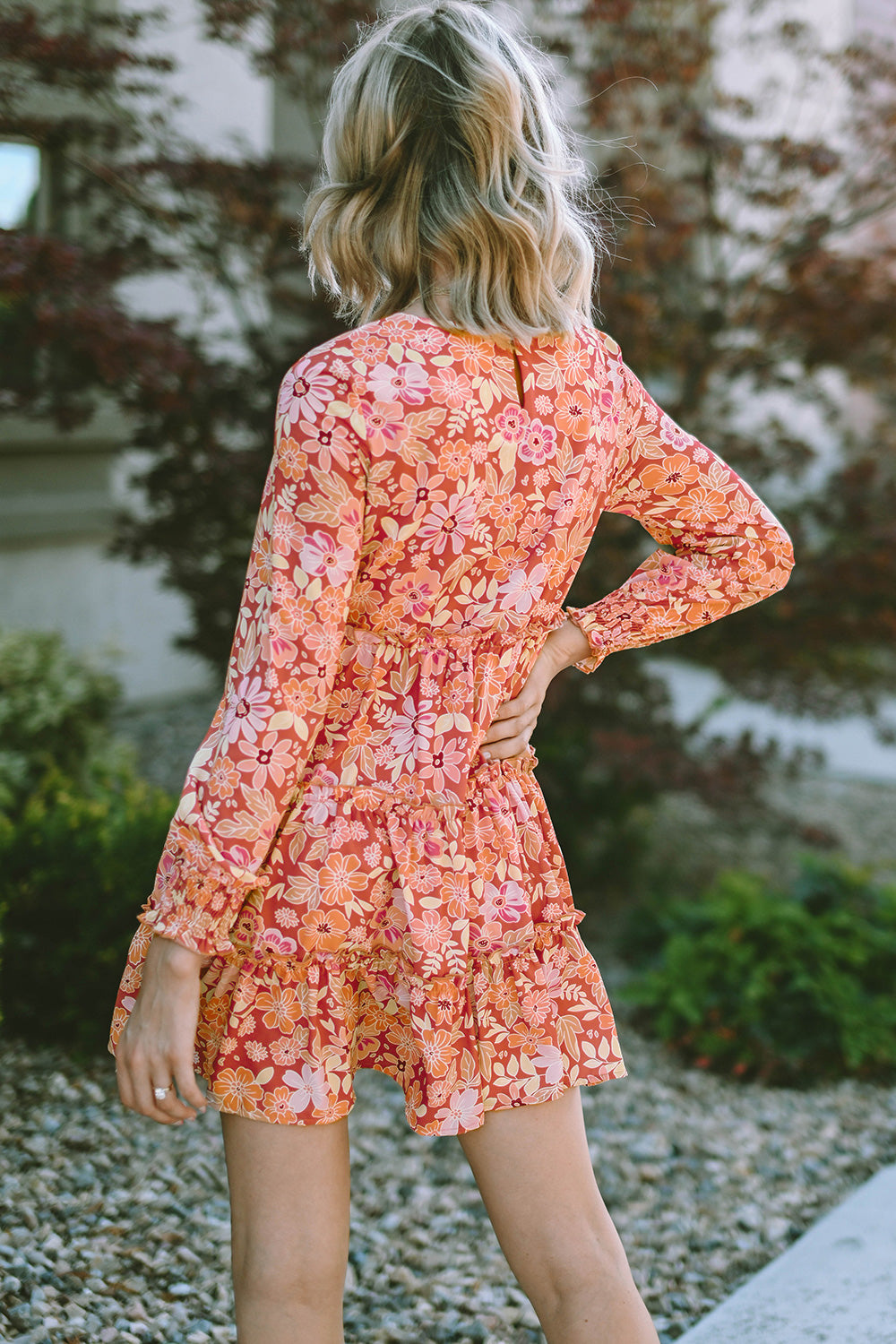 Floral Long Sleeve Tiered Summer Dress