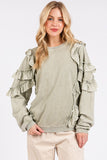 Ruffled Mineral Washed Long Sleeve Sweatshirt