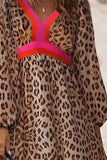 Leopard V-Neck Long Sleeve Maxi Beach Dress