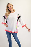 Full Size Ruffle Sleeve Color Block Top Plus Size