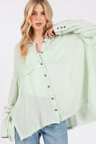 Beachy Frayed Hem Side Slit Button Down Boho Shirt