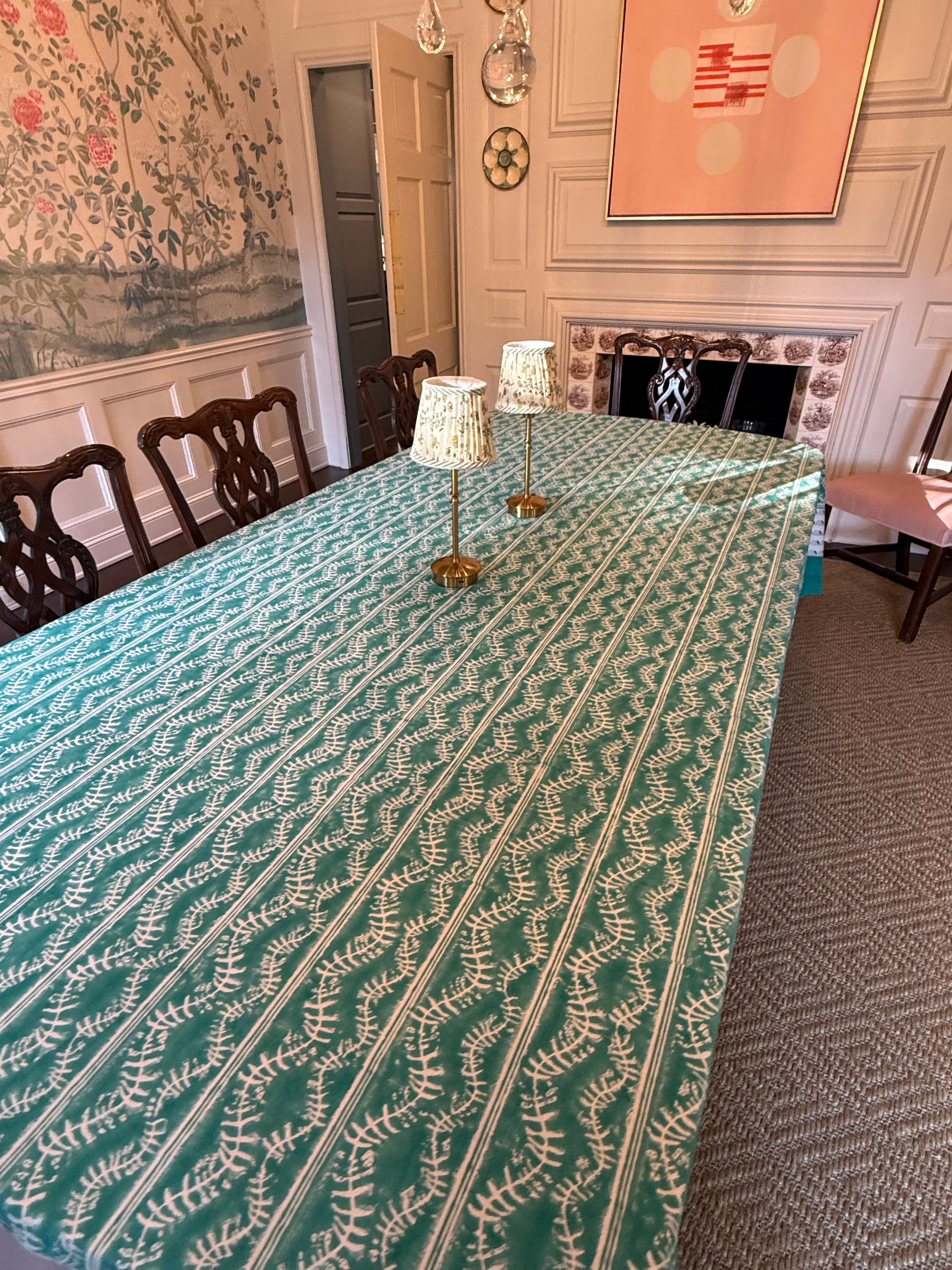 Bluebell Tablecloth in Emerald - Handmade