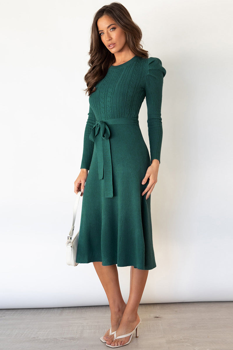 Long Sleeve Tie Waist Midi Sweater Dress