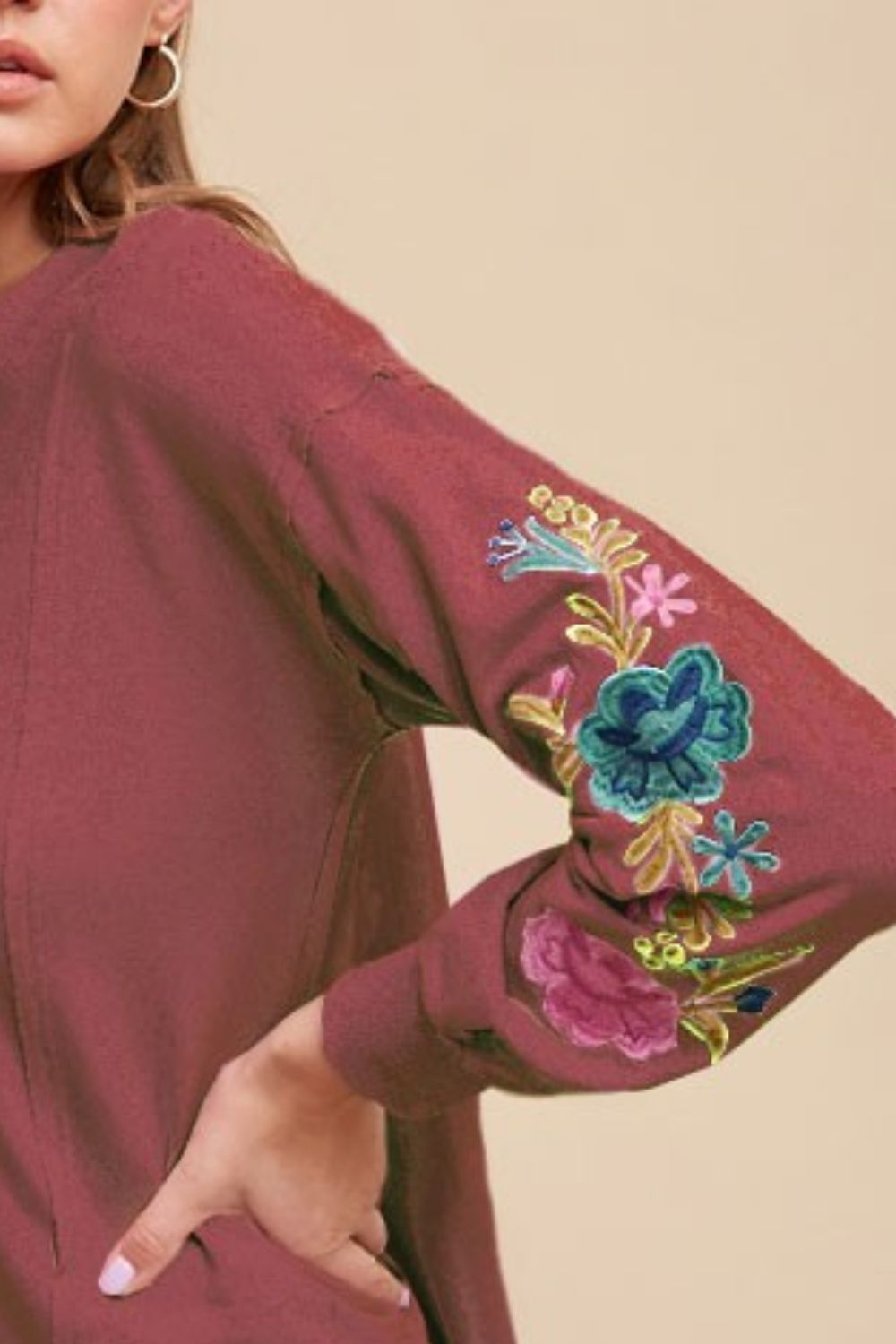 Embroidered Long Sleeve French Terry Top