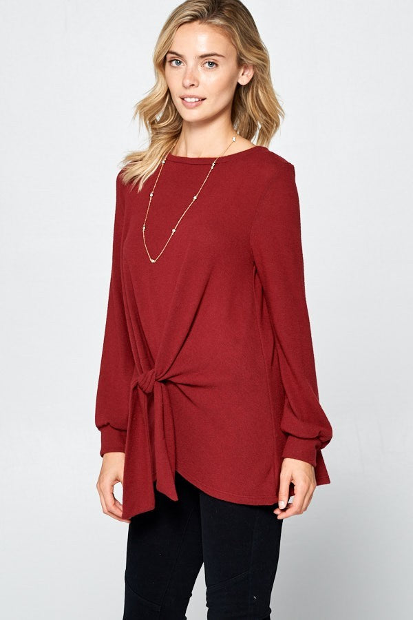 Full Size Round Neck Knot Front Blouse