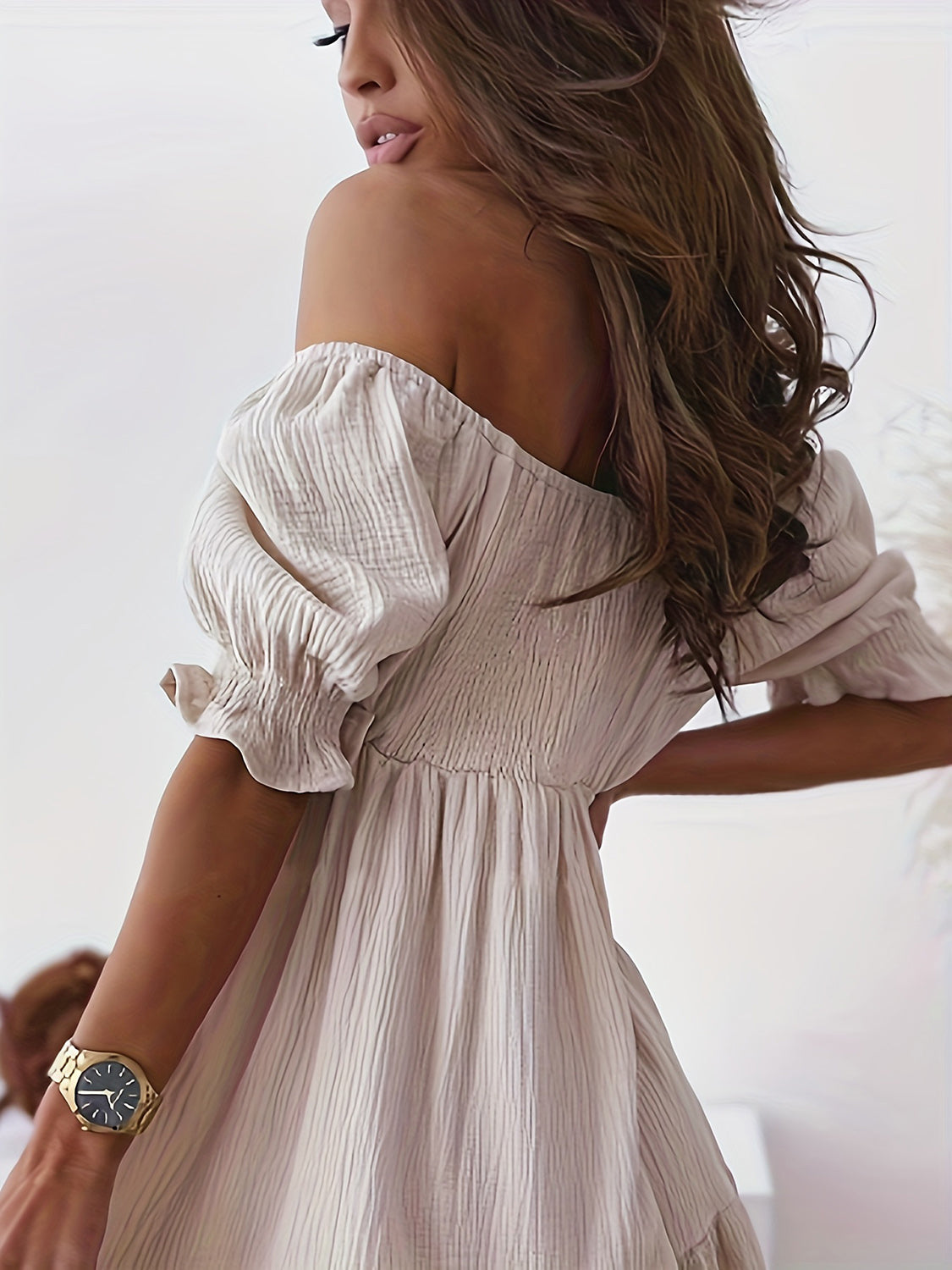 Full Size Ruffled Off-Shoulder Short Sleeve Beach Dress