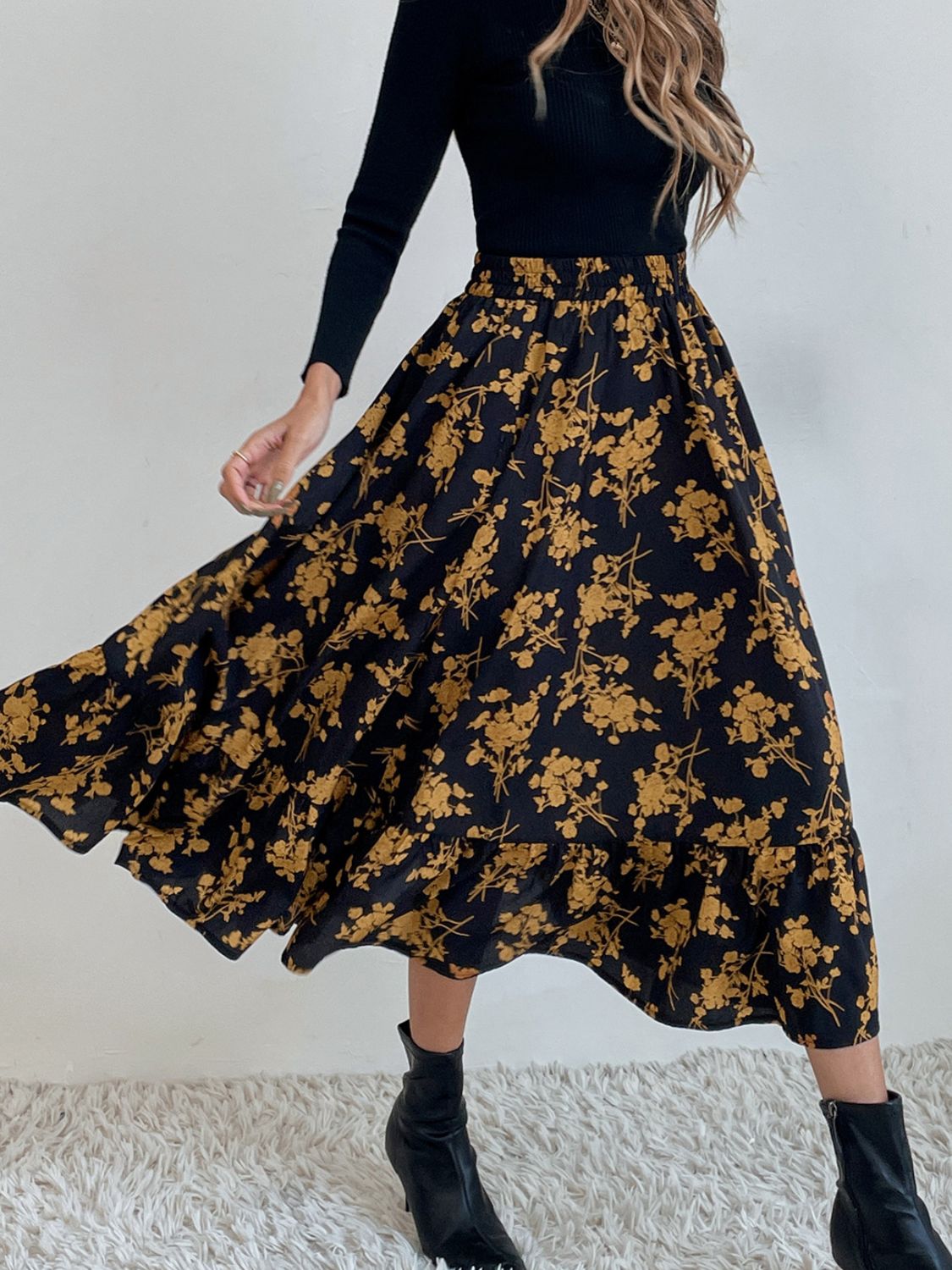 Printed Elastic Waist Leopard Skirt