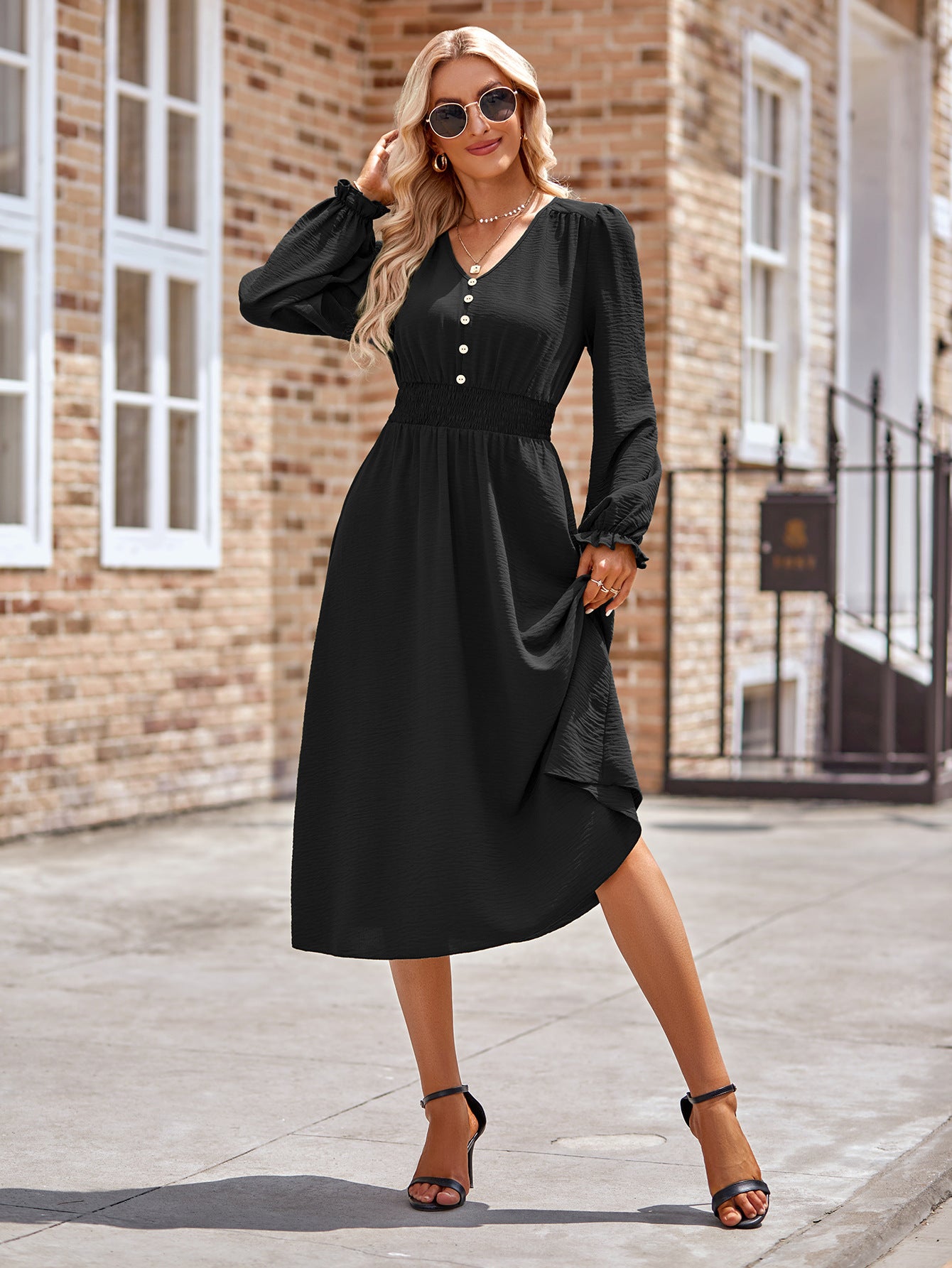 Flounce Sleeve Midi Work Dress