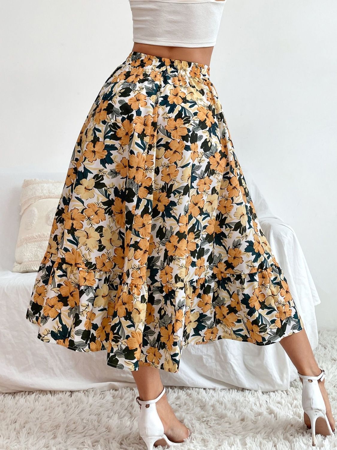 Printed Elastic Waist Leopard Skirt