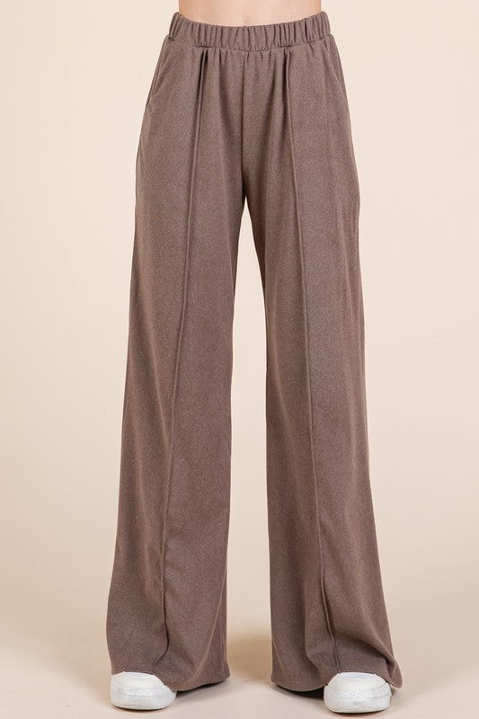 Elastic Waist Wide Leg Beach Pants with Pockets