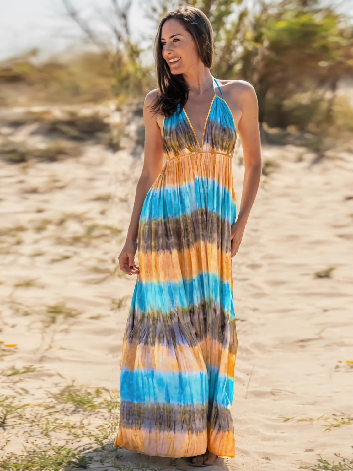 Tie-Dye Halter Neck Beach Maxi Dress