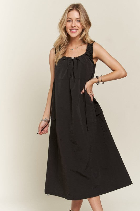 Drawstring Slit Back Cargo Midi Dress