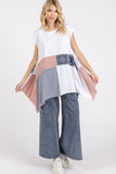 Patchwork Mineral Washed Round Neck Cap Sleeve Top