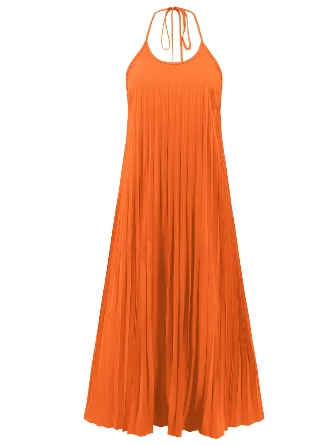 Pleated Halter Neck Sleeveless Maxi Resort Dress