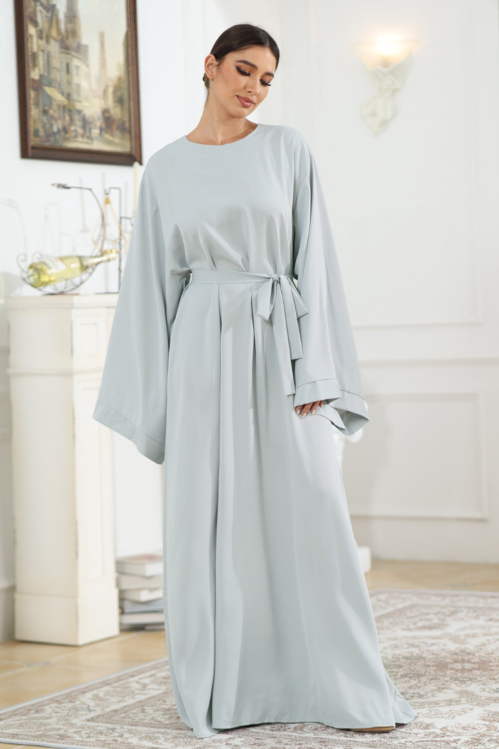 Kimono Sleeve Tie Waist Maxi Resort Dress