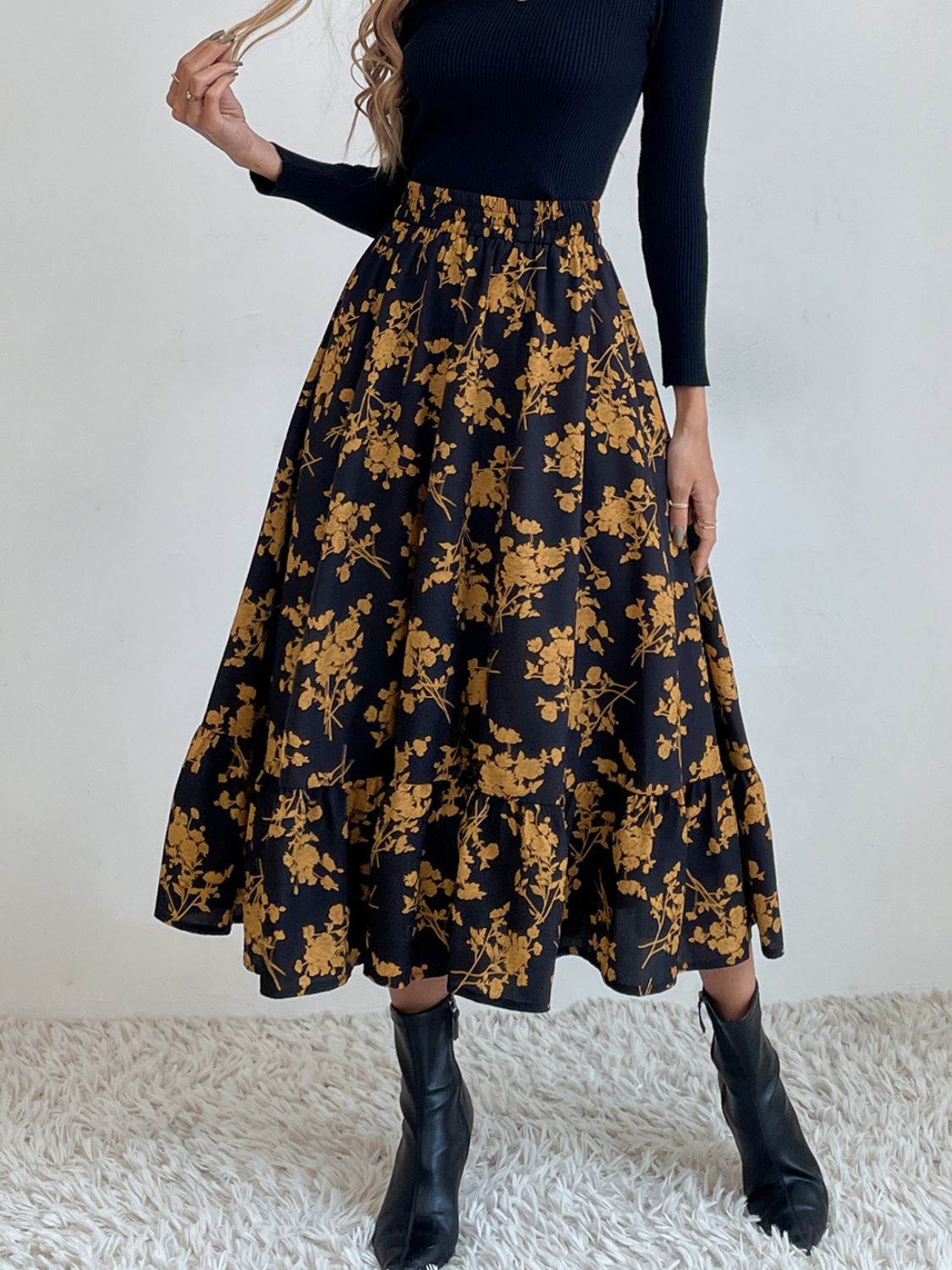 Printed Elastic Waist Leopard Skirt