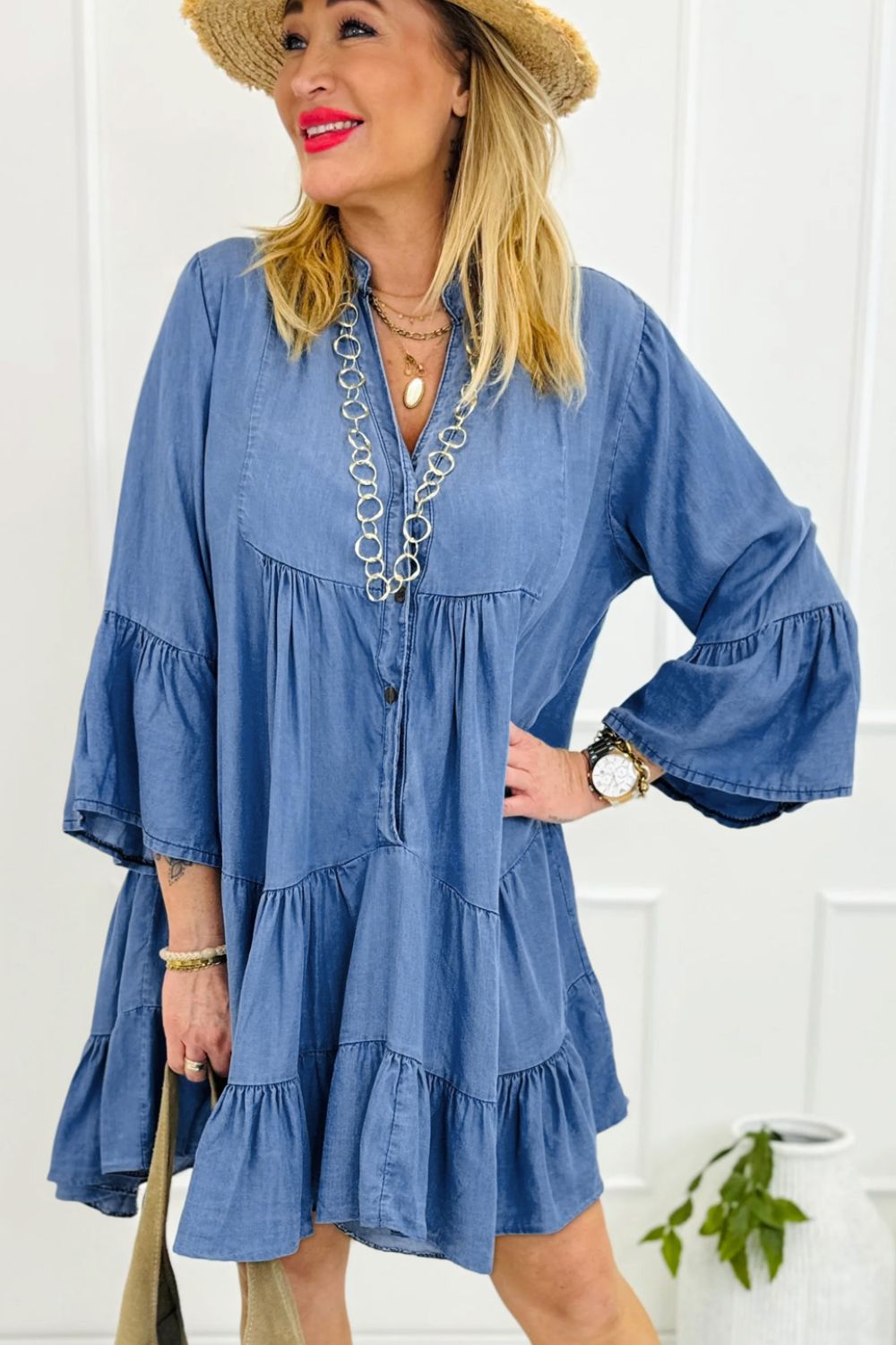 Three-Quarter Sleeve Black Denim Resort or Summer Dress