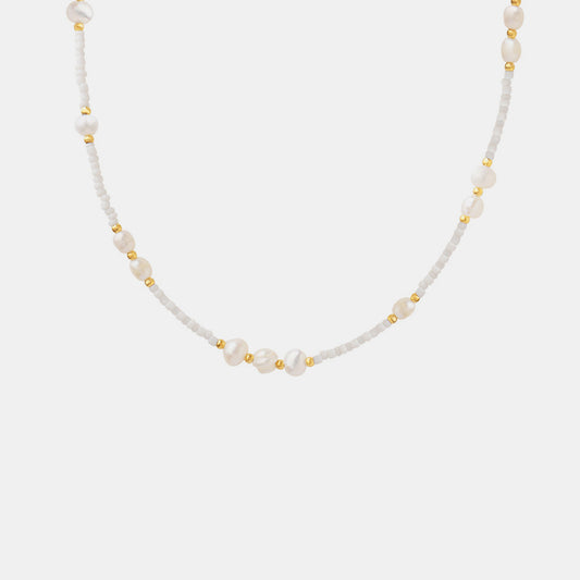 Titanium Steel Glass Bead Pearl Necklace