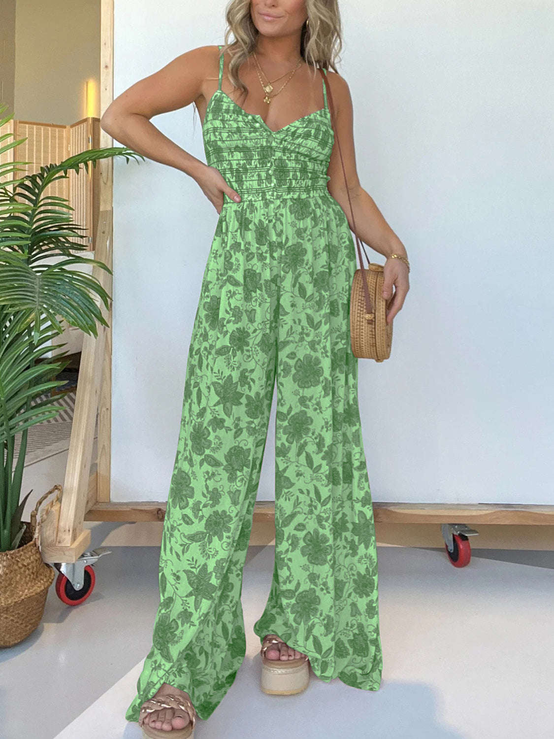 Full Size Spaghetti Strap Wide Leg Jumpsuit