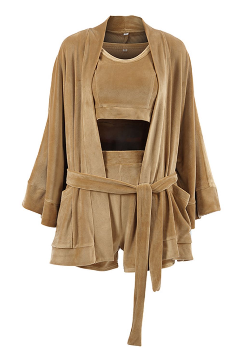 3 Piece Buttery-Soft Bra, Open Front Cardigan and Shorts Set