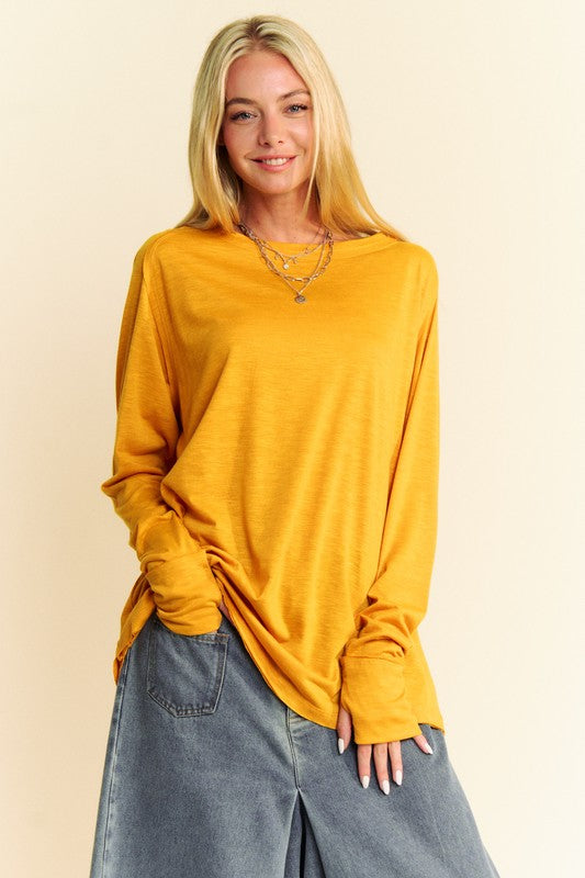 Baggy Boat Neck Long Sleeve T-Shirt