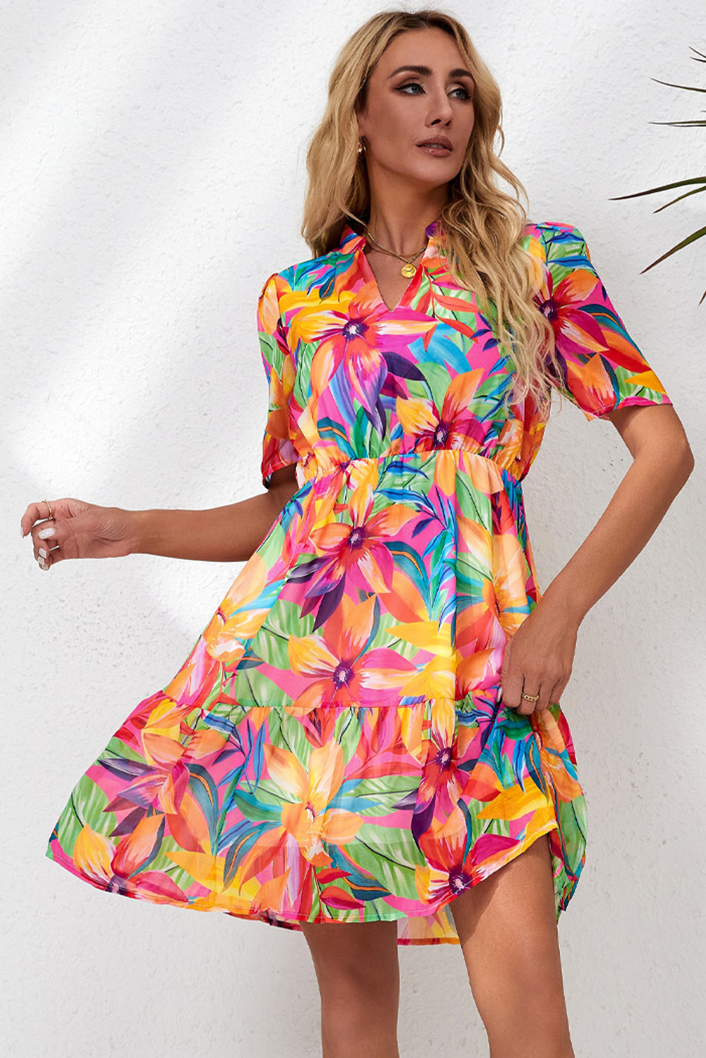 Floral Short Tropical Vacation Dress