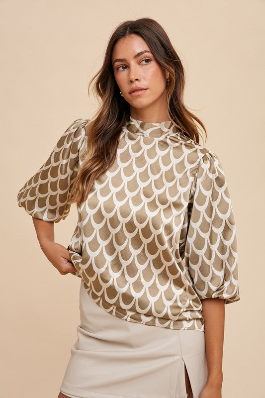 Mock Neck Half Sleeve Resort Blouse