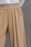 Full Size Linen Blend Elastic Waistband Wide Leg Resort Pants