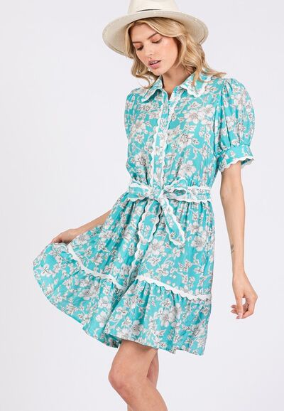 Floral Scalloped Mini Shirt Summer Dress