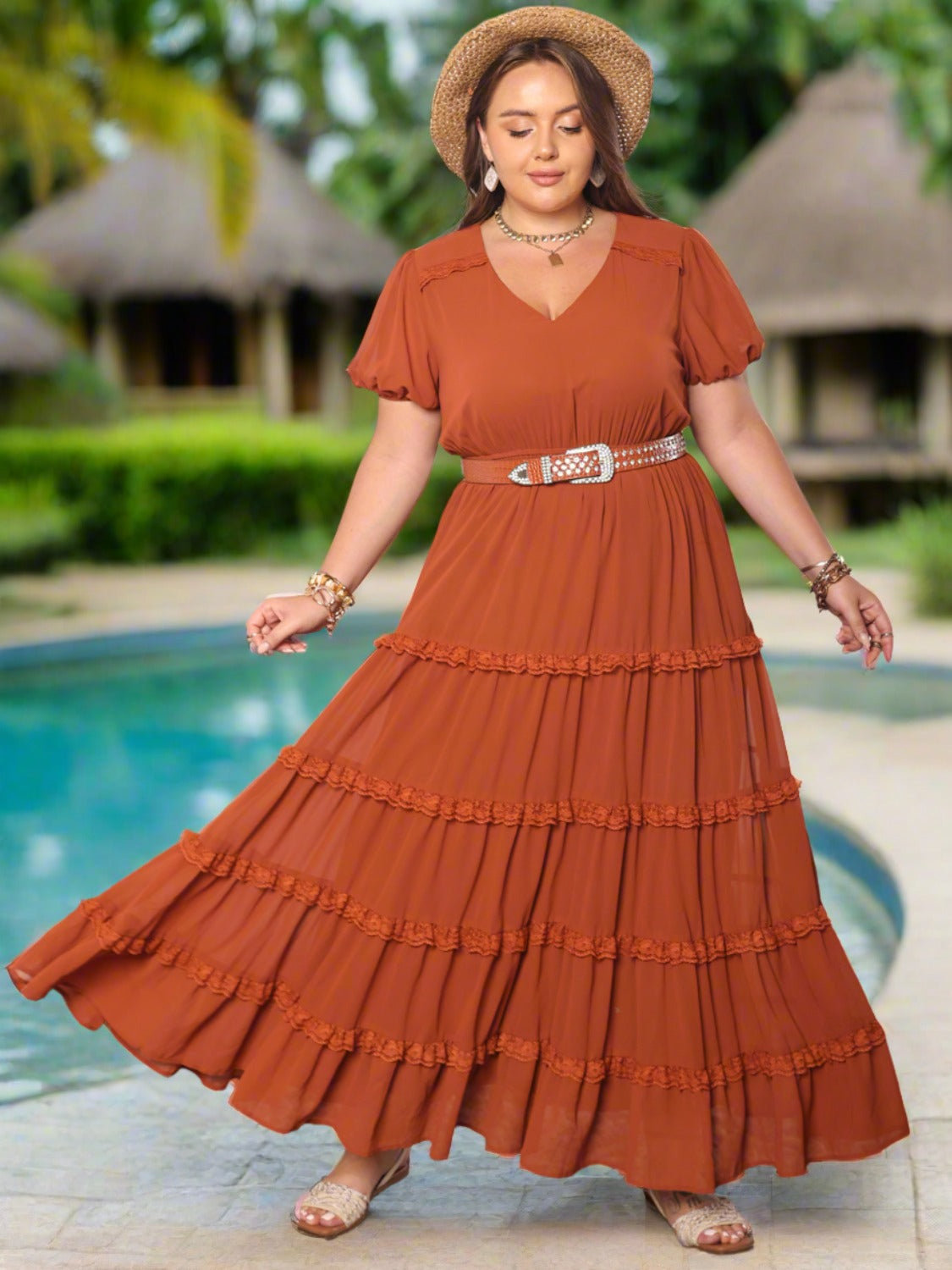 Plus Size Cap Sleeve Maxi Dress