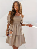 Full Size Ruffled Off-Shoulder Short Sleeve Beach Dress