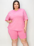 Plus Size V-Neck Drop Shoulder T-Shirt and Shorts Set