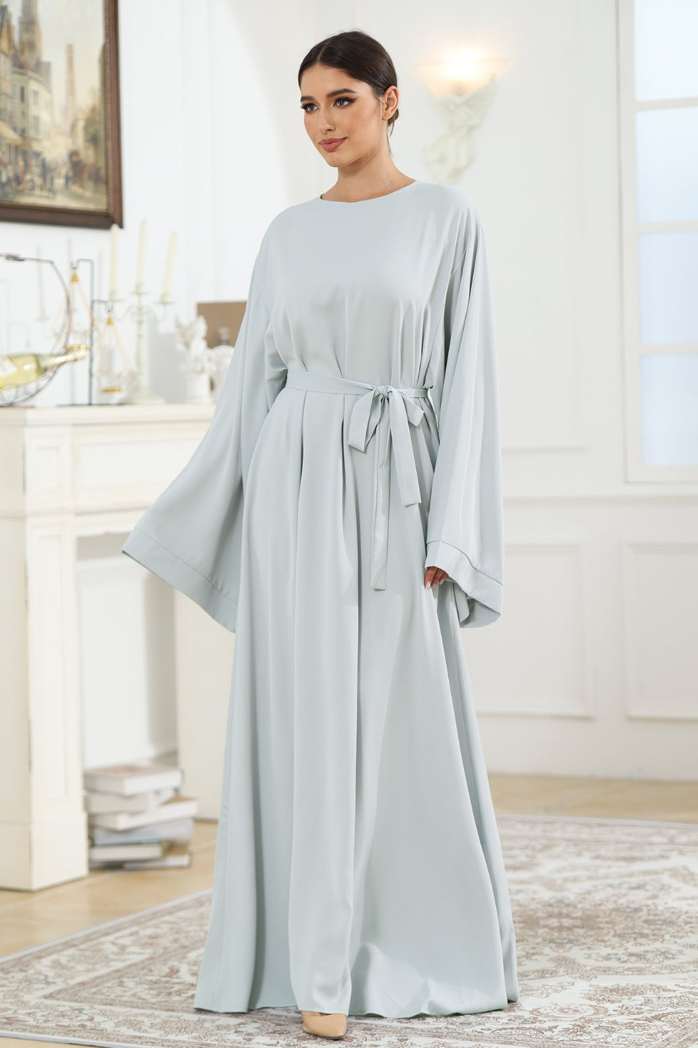 Kimono Sleeve Tie Waist Maxi Resort Dress