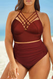 Full Size Halter Neck Crisscross Ruched Two-Piece Resort Swimsuit